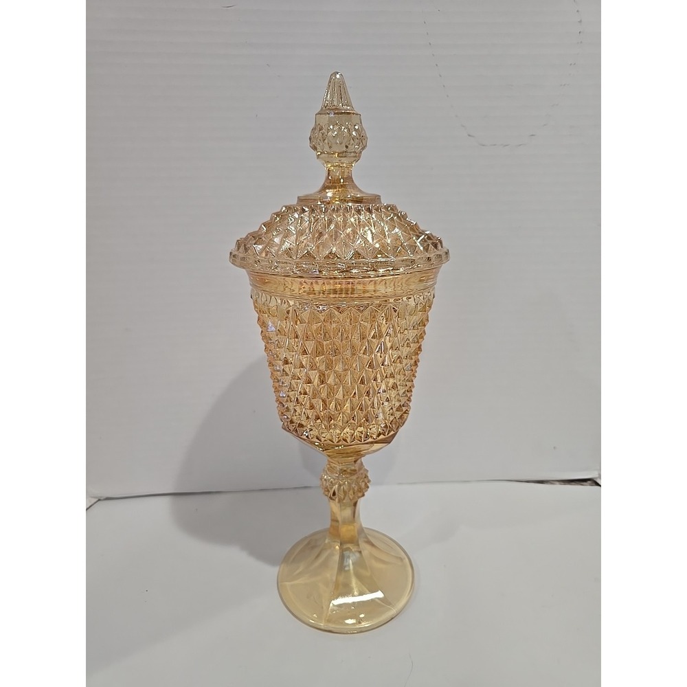 Marigold Indiana Glass Diamond Point 16" Apothecary Candy Dish